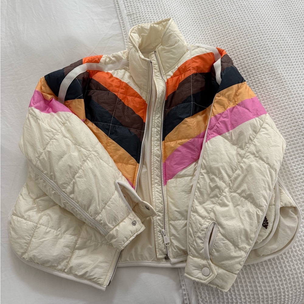 Free People Multicolor Chevron Puffer Jacket